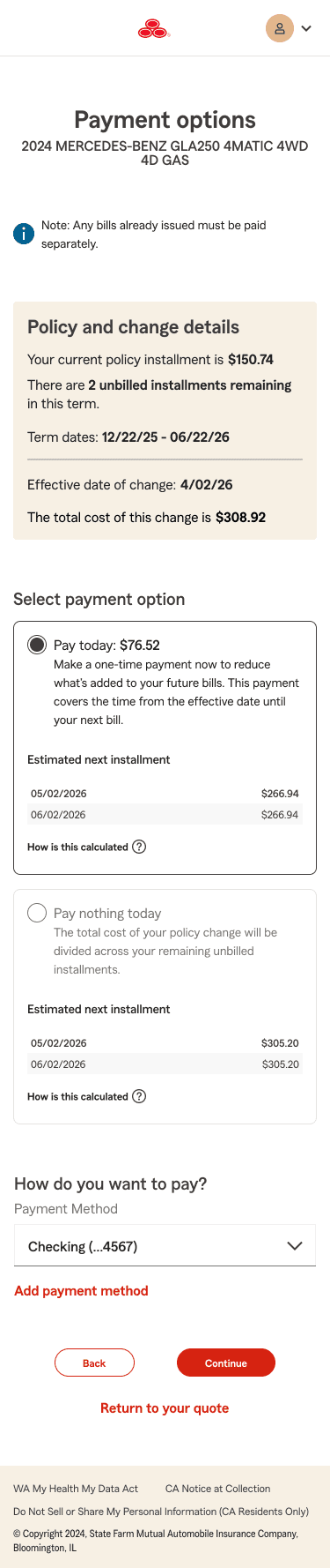 Policy Change — Payment options