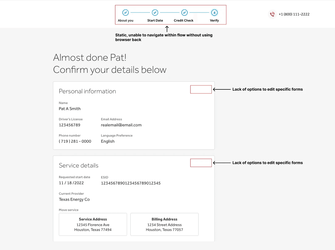 Verification page — static stepper, no inline edit affordances visible.