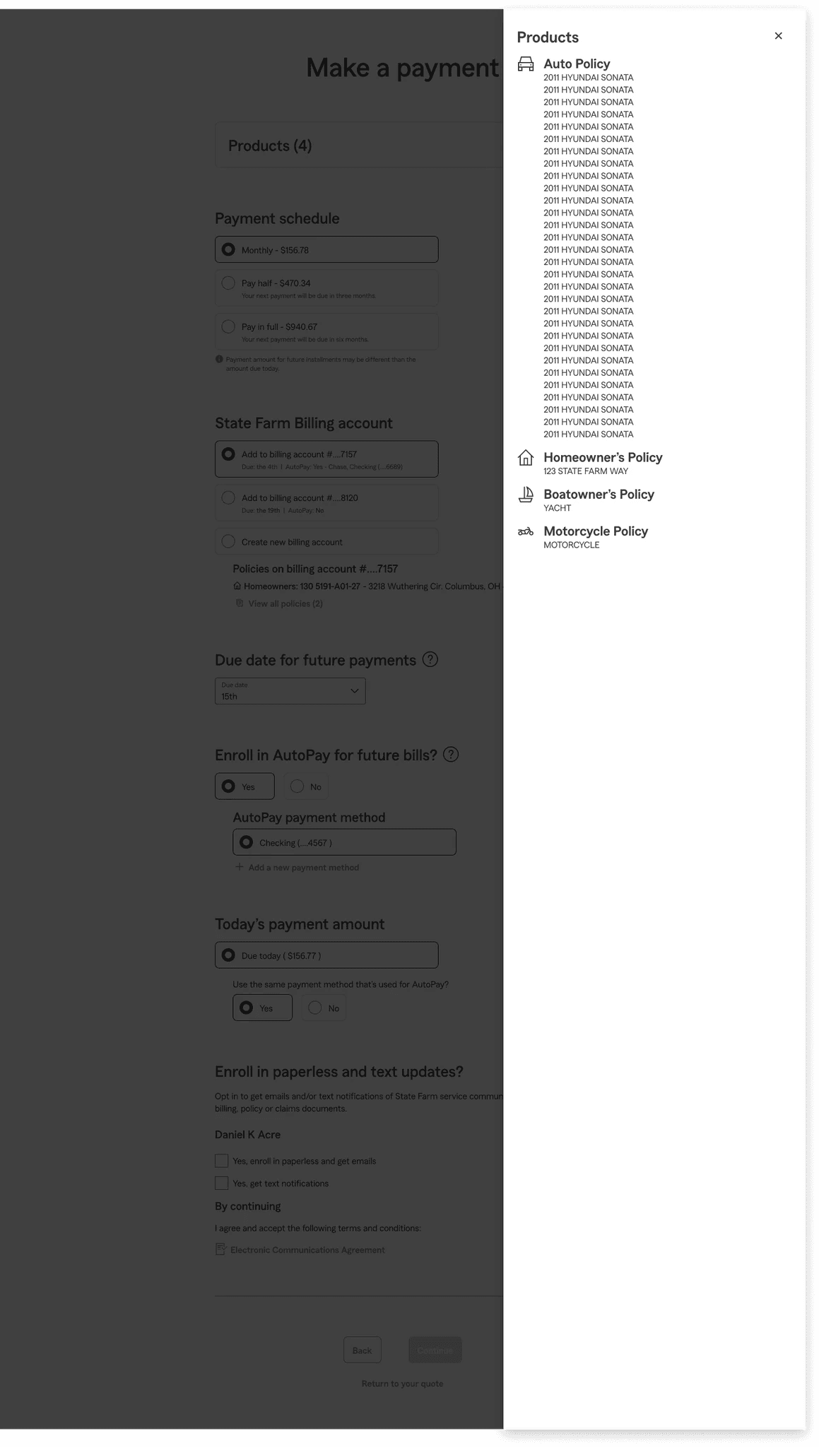 Policy details drawer — same interaction pattern reused across checkout contexts.